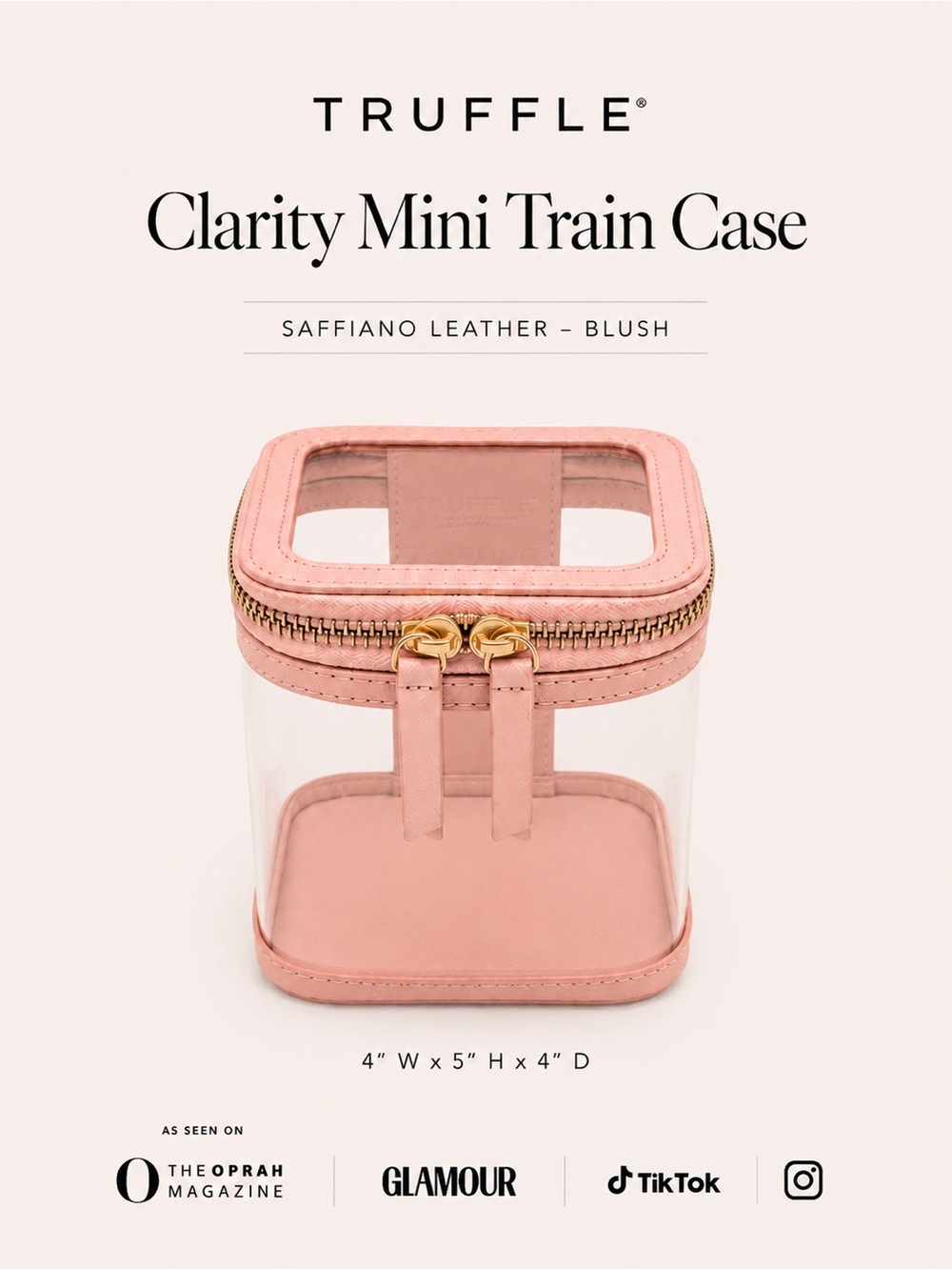 Truffle Clarity Mini Train Case Blush Saffiano Recycled Leather Travel Case